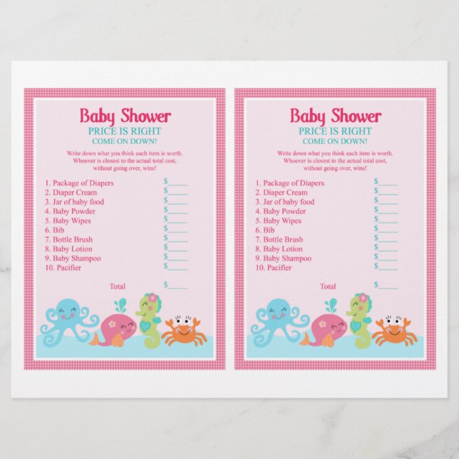 Under the Sea/Pink Whale "Price is Right" Game (Front)