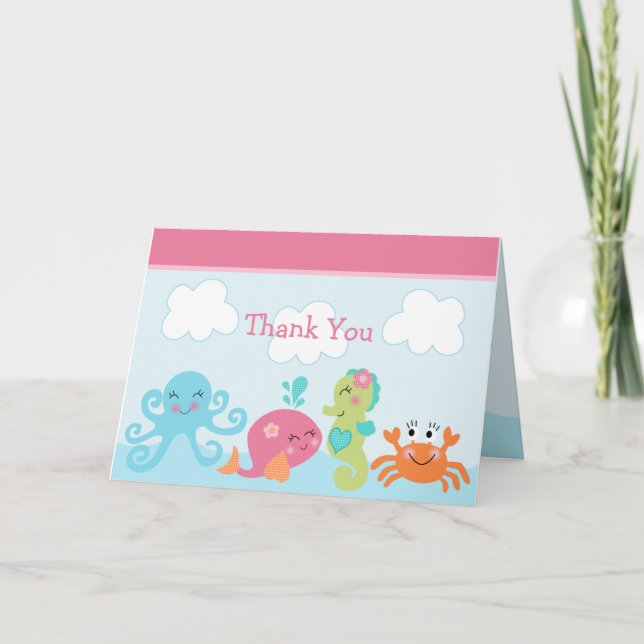 Under the Sea Pink Whale Thank You card folded (Front)