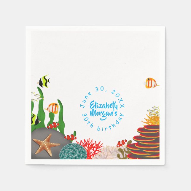 Under the Sea Plants Fish Corals Birthday Party  Napkin (Front)