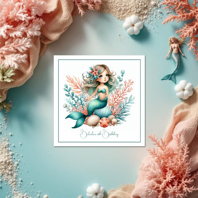 “Under the Sea Princess” Mermaid Birthday Party Napkin (“Under the Sea Princess” Mermaid Birthday Party Napkins)