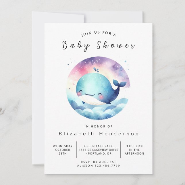 Under the Sea Printable Whale Baby Shower Invitation (Front)