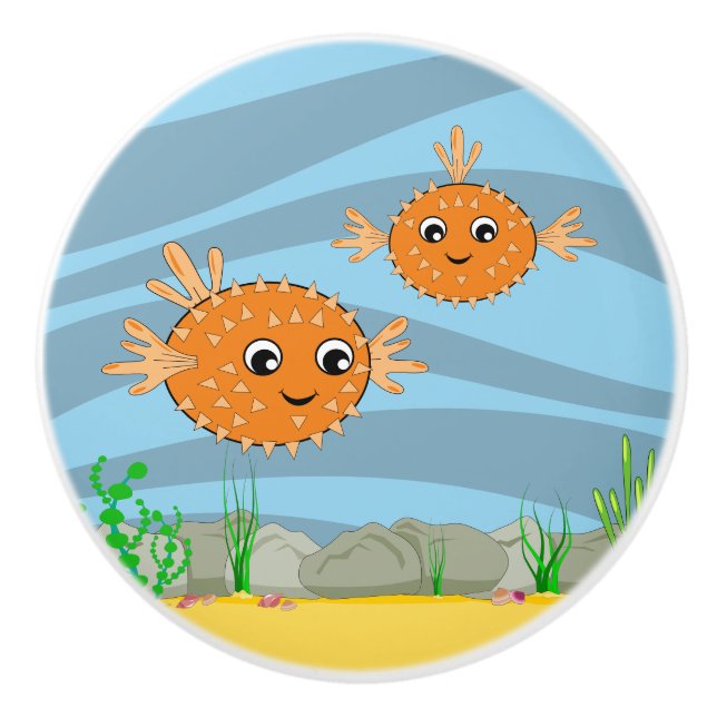 Under the Sea Puffer Fish Ceramic Knob (Front)