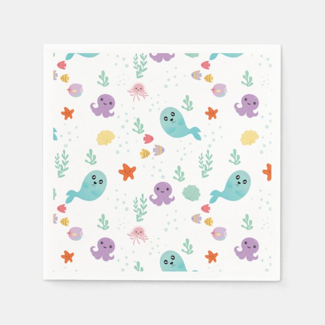 Under The Sea Purple Baby Shower Fish Water Napkin (Front)
