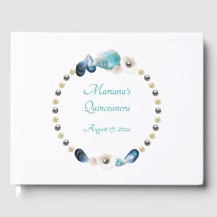Under the Sea Quinceanera Party Teal Blue Seashell Guest Book