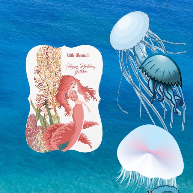 Under The Sea Red Mermaid Coral Birthday Greeting Card (Under The Sea Red Mermaid Coral Birthday Greeting Card)