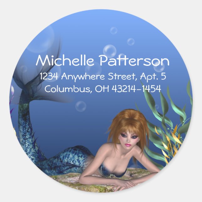 Under the Sea Redheaded Mermaid Address Labels (Front)