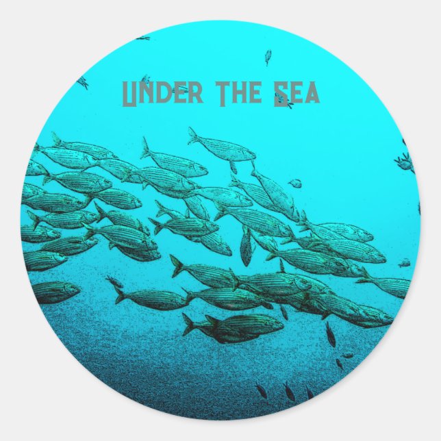 Under The Sea School of Fish Aqua Blue Marine Life Classic Round Sticker (Front)