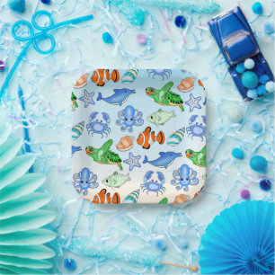 Under the Sea   Sea Creatures Baby Shower Paper Plate
