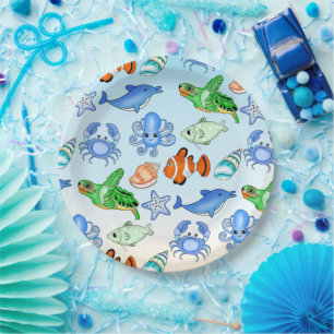Under the Sea   Sea Creatures Baby Shower Paper Plate