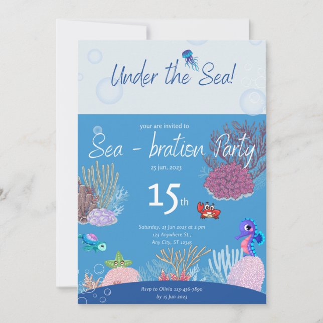 Under the Sea Seahorse Birthday Party Invitation (Front)