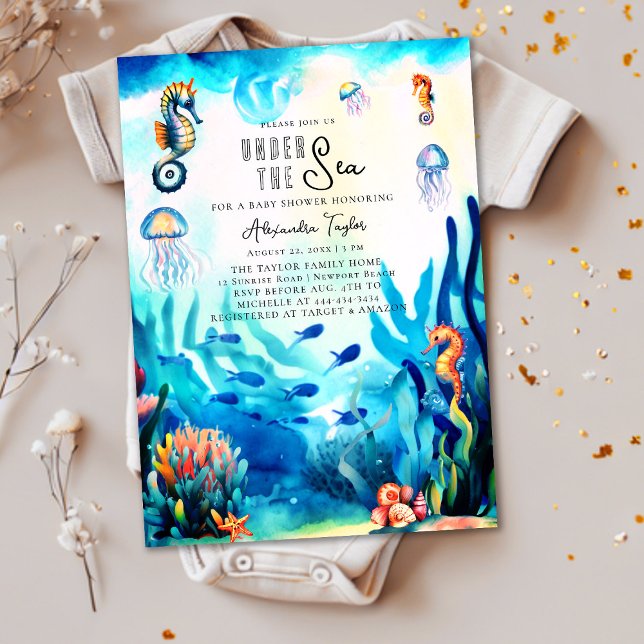 Under the Sea Seahorse Jellyfish Cute Baby Shower Invitation (Creator Uploaded)