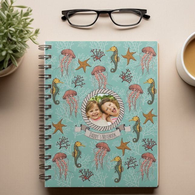 Under the Sea Seahorse, Jellyfish & Starfish Photo Notebook (Ocean Life Nautical Hand-Drawn Illustrations in Black Ink. Custom Photo & Text for the Perfect Gift.)