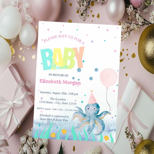 Under The Sea Seashell Octopus Baby Shower Invitation (Creator Uploaded)