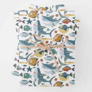 Under The Sea Shark 1st 2nd 3rd Birthday Kids Wrapping Paper Sheet