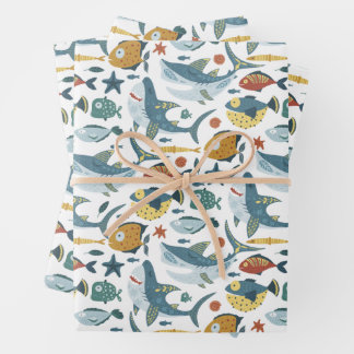 Under The Sea Shark 1st 2nd 3rd Birthday Kids Wrapping Paper Sheet