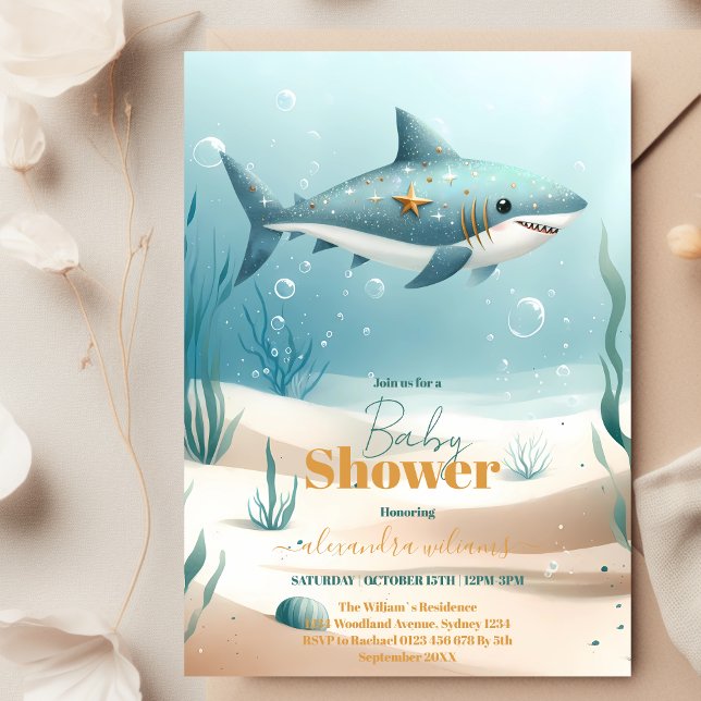 Under the Sea Shark Watercolor Baby Shower  Invitation (Creator Uploaded)