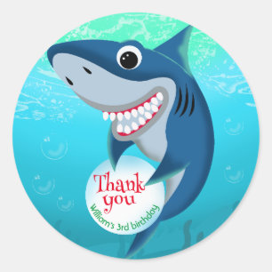 Under The Sea Shark With Bubble Birthday Party Classic Round Sticker