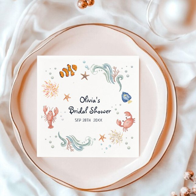 Under the Sea She's a Catch Bridal Shower Cocktail Napkin (Creator Uploaded)