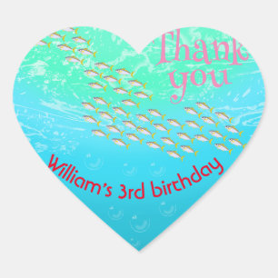 Under The Sea Small Fish With Bubbles Birthday Heart Sticker