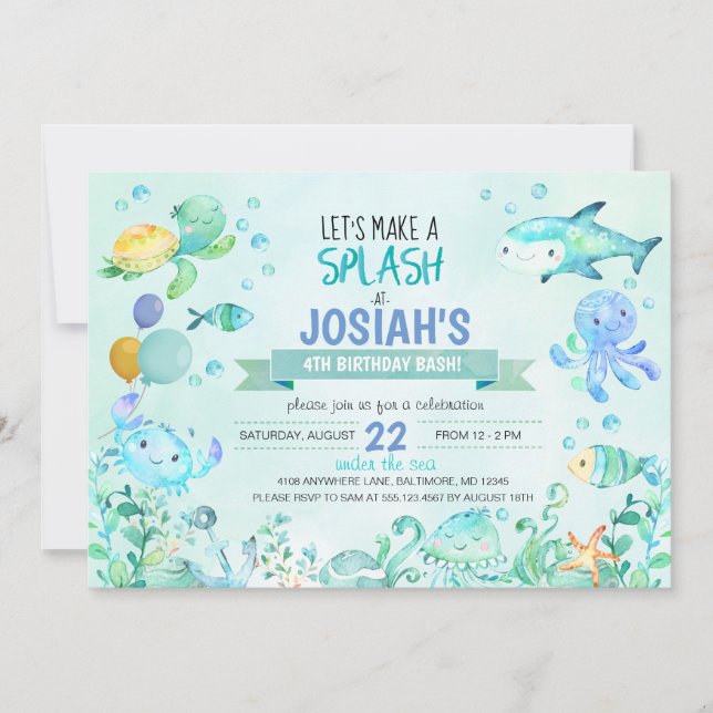 Under The Sea Splash Birthday Boy Invitation (Front)