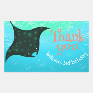Under The Sea Stingray with Bubbles Birthday Party Rectangular Sticker