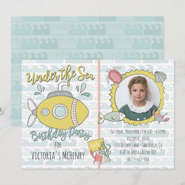 Under the Sea Submarine Birthday Party Picture Invitation (Front/Back)