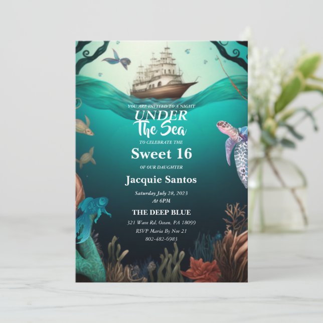 Under The Sea Sweet 16 Invitation (Standing Front)