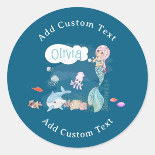 Under the Sea Sweet Mermaid Personalized Classic Round Sticker