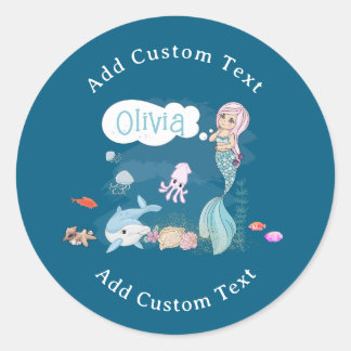Under the Sea Sweet Mermaid Personalized Classic Round Sticker