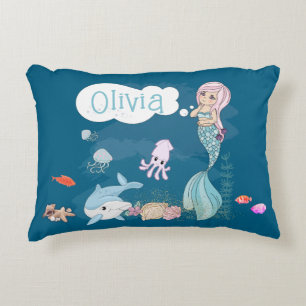 Under the Sea Sweet Mermaid Personalized Decorative Cushion