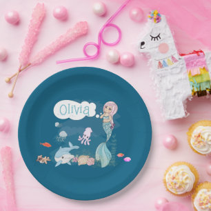 Under the Sea Sweet Mermaid Personalized Paper Plate
