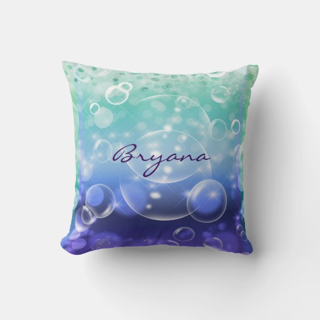 Under The Sea Tropical Ocean Mermaid Glam Throw Cushion (Front)