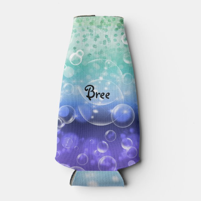 Under The Sea Tropical Ocean Sparkle Bubbles Bottle Cooler (Front)