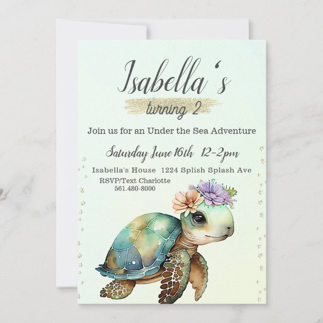 Under the Sea, Turtle 2nd Birthday,            Invitation (Front)