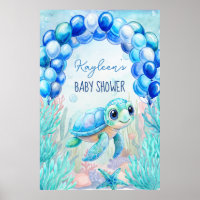 Under the sea turtle aqua blue baby shower backdro