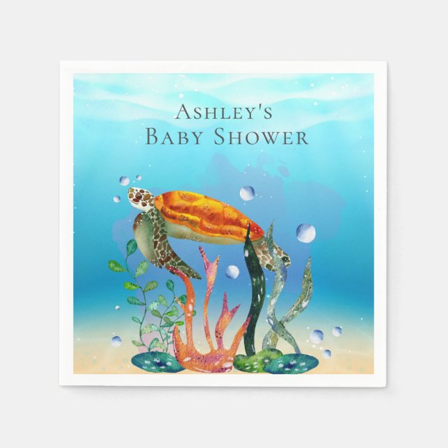 Under the Sea Turtle Aquatic plants Paper Napkin (Front)