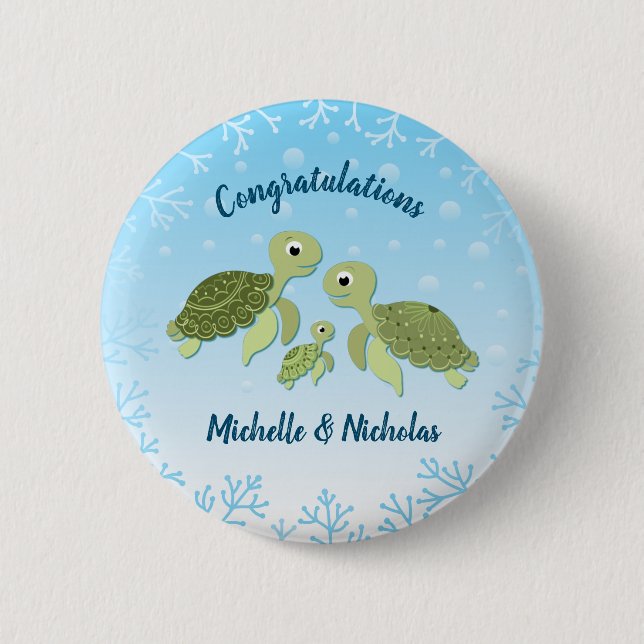 Under the Sea Turtle Baby Shower 6 Cm Round Badge (Front)