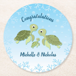 Under the Sea Turtle Baby Shower Round Paper Coaster
