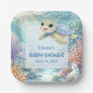 Under the Sea Turtle Boy Baby Shower Paper Plate