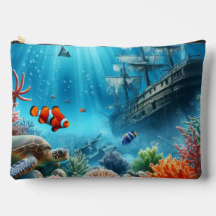 Under the sea, turtle, coral, ship, clown fish accessory pouch