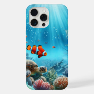 Under the sea, turtle, coral, ship, clown fish iPhone 15 pro max case