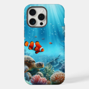 Under the sea, turtle, coral, ship, clown fish iPhone 15 pro max case