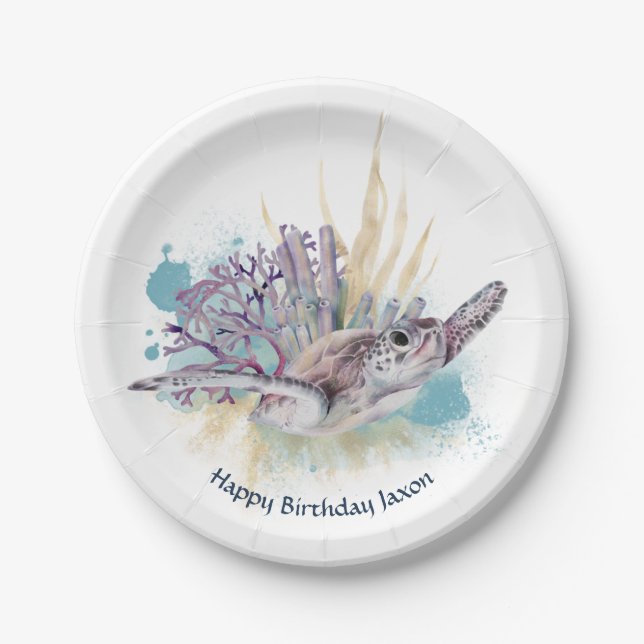 Under the Sea Turtle Cute Marine Animal Birthday  Paper Plate (Front)