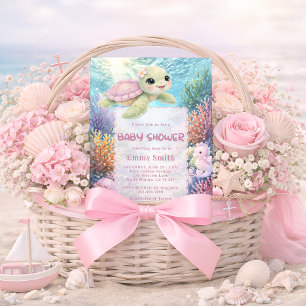 Under the Sea Turtle Girl Baby Shower Invitation