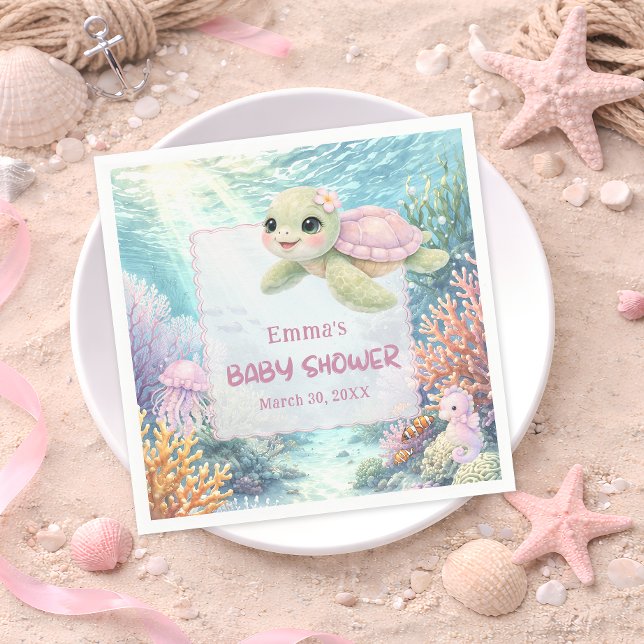 Under the Sea Turtle Girl Baby Shower Napkin (Creator Uploaded)