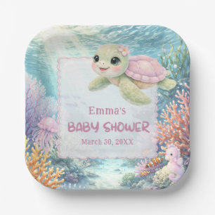 Under the Sea Turtle Girl Baby Shower Paper Plate