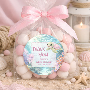 Under the Sea Turtle Girl Baby Shower Thank You Classic Round Sticker