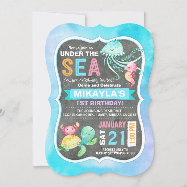 Under the Sea Turtle Octopus Seahorse Birthday Invitation (Front)