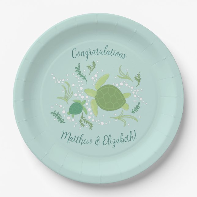 Under the Sea Turtles Baby Shower Paper Plate (Front)