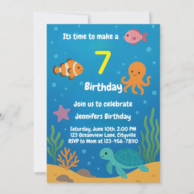 Under the Sea Underwater Birthday Invitation (Front)
